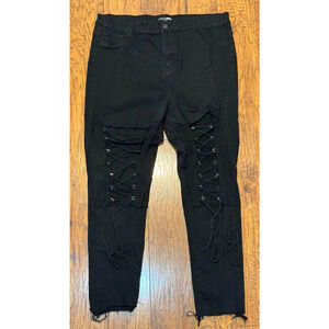 Fashion Nova Nicola High Rise Lace Up Black Distressed Skinny Jeans - Size 3X